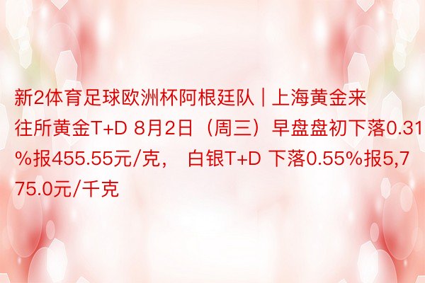 新2体育足球欧洲杯阿根廷队 | 上海黄金来往所黄金T+D 8月2日（周三）早盘盘初下落0.31%报455.55元/克， 白银T+D 下落0.55%报5,775.0元/千克