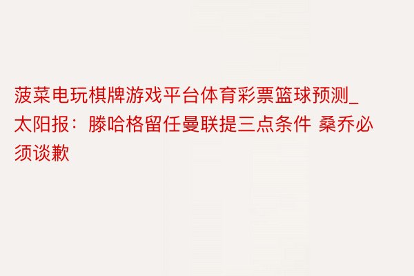 菠菜电玩棋牌游戏平台体育彩票篮球预测_太阳报：滕哈格留任曼联提三点条件 桑乔必须谈歉