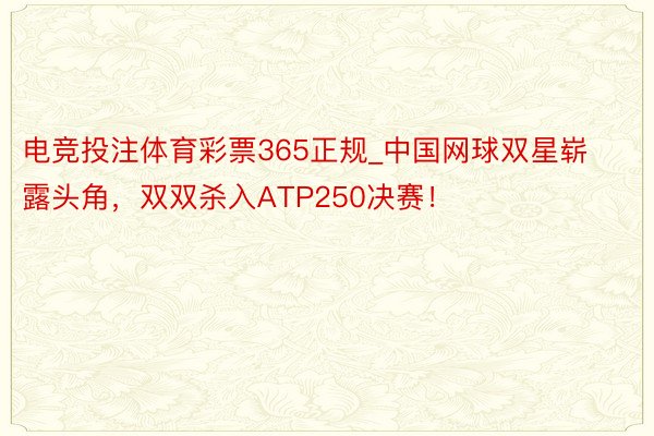 电竞投注体育彩票365正规_中国网球双星崭露头角，双双杀入ATP250决赛！